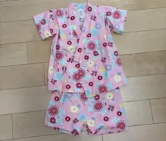 １回だけ着用⭐︎花柄ピンク甚平 90cm 100%コットン　女の子　浴衣　お祭り