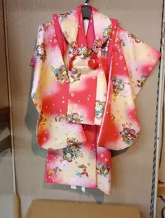 3才お祝い被布着セット着物腰揚げ丈80㎝裄肩揚げ丈40㎝に揚げて有ります