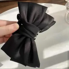 ヘアクリップ 大きめリボン バレッタ ヘアアクセサリー かわいい ブラック 黒