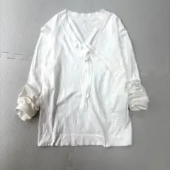 ROPE' 洗える】ボウタイVネックプルオーバー コットン100% 38 白のサムネイル