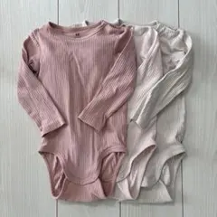 ベビー　肌着　ピンク　リブ編み　ロンパース 3枚セット　85cm