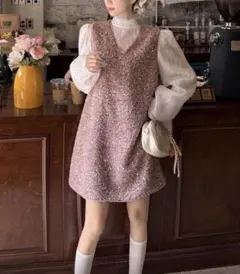 ピンク スパンコール ノースリーブワンピース