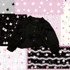 フレンチガーリーカジュアル黒いウエストリボン付き長袖シャツ