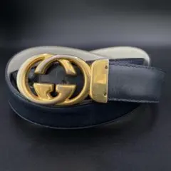 Old Gucci GG Buckle Belt Leather Navy