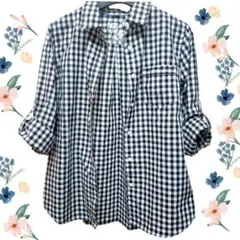 ギンガムチェック✨●七分丈●ブラウス ◎チェック柄　白✕黒チェック