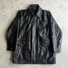 極上 肉厚 レザー カーコート 裏地バファローチェック 黒 本革 Haruf 本革 レザーカーコート レザージャケット メンズ カバーオール