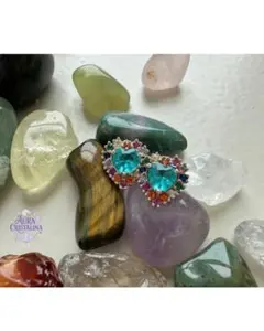 ターコイズの色ブルー ハート型ピアスジルコニア