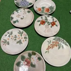 京焼 清水焼 陶葊 陶あん 金彩 花柄 絵変わり 中皿 深皿7枚 約18.5cm 