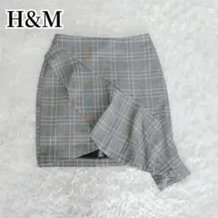 エイチアンドエム　H&M ミニ丈タイトスカート　グレー　チェック　フリルのサムネイル