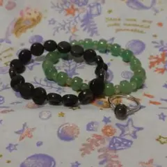 ラブラドライトとアベンチュリンのブレスレットとリングのセット