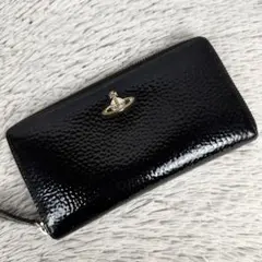 美品 Vivienne Westwood レザー オーブ エナメル 長財布 黒