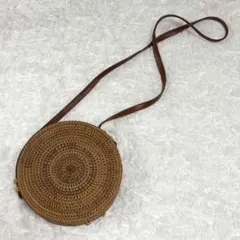 【美品】 バリ島 円形かごバッグ/アタバッグ