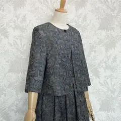 着物リメイク上質な紬　ボレロジャケットとワンピースのアンサンブル