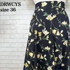 DRWCYS ドロシーズ ボタニカル柄 フレアスカート 1 美品 パネル切替 黒