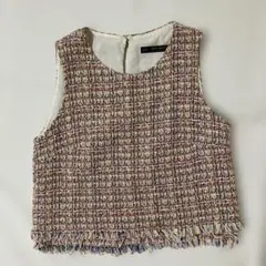 ZARA BASIC ツイードフリンジベスト EUR XS