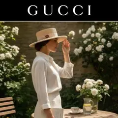 GUCCI グッチ 新品未使用 クリスタルビジューストローハット 中古・古着通販】GUCCI (グッチ) ストローハット ゴールド サイズ:M57