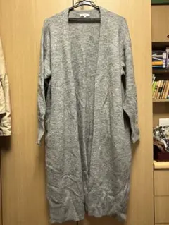 PLSTグレー ロングニットカーディガン 長袖