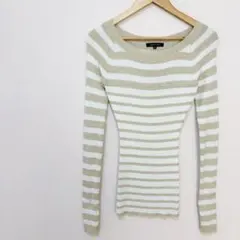 【シェルレイ】ラメ入りボーダー柄ニット　セーター　M　ベージュ×オフホワイトのサムネイル