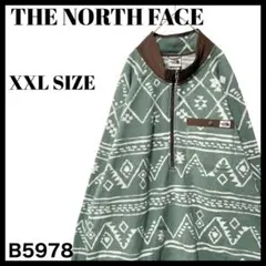 海外限定 ザノースフェイス 総柄 ハーフジップフリース プルオーバー 緑 2XL