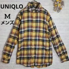 ユニクロ UNIQLO シャツ 長袖 チェック柄 イエロー /メンズ　M