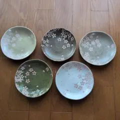 桜模様の陶器皿5枚セット