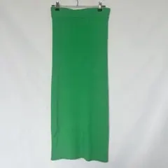 ZARA リブニット タイトスカート グリーン ロングスカート スリット 鮮やか