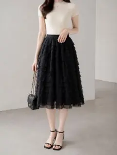 LANVIN ティアード フリルスカート ブラック Y2K バブルのサムネイル