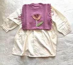 キッズ ニットベスト付きワンピース 花柄刺繍