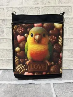 ハンドメイドサコッシュ(ウロコインコ、チョコパネル)