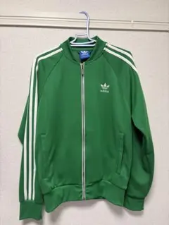 美品　アディダス トラックジャケット グリーン×ホワイト スクエアジップ L