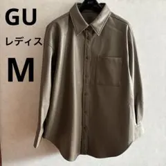未使用　GUフェイクレザーオーバーサイズシャツ　レディスMオリーブ