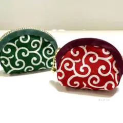唐草模様の小さな小銭入れ ２点セット《緑と赤》