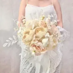 【ブートニア無料】ウェディングブーケ ホワイト 前撮り 韓国風 造花 薔薇