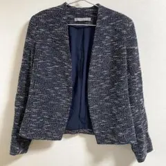 theory luxe ノーカラージャケット リネン 麻混合 ストレッチ 紺色