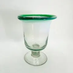 大正〜昭和初期 アンティーク 氷コップ 手吹きガラス グリーン暈し　希少