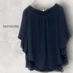 【スーナウーナ】シアーブラウス M シフォンシャツ チュニック丈 日本製 無地のサムネイル