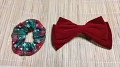 赤リボンバレッタとシュシュ