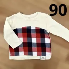 après les cours チェック柄長袖Tシャツ　赤　90