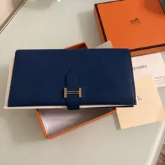 極美品】HERMES ベアンクラシック エプソン 長財布 ブルージーン