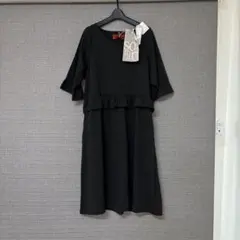 お値下げ中‼️somari 黒 フリル 七分袖 ワンピース