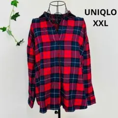 UNIQLO　フランネルオーバーサイズシャツ　赤黒ギンガムチェック　XXL