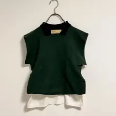 TOGA PULLA レイヤード風トップス　ノースリーブカットソー　グリーンSのサムネイル