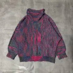 00's タートルネック ニット セーター マルチカラー 長袖 y2k