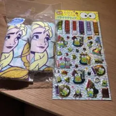 開運ぷっくりシールけろけろけろっぴ&アナと雪おしぼり2枚セット