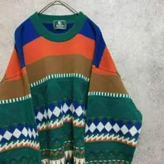 90S 総柄ニット　セーター　メンズ　アクリル　古着　個性派　奇抜　A3