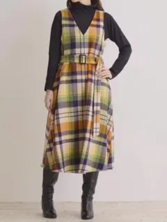 【新品】ロイスクレヨン オレンジ チェック柄 ノースリーブ ロングワンピース