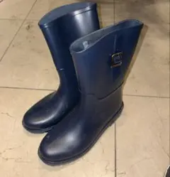 黒 ゴム製 ショートレインブーツ 膝下