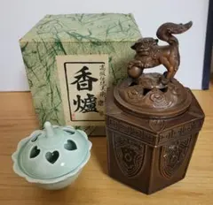 ♥値下げ！とても古い　古銅製　香炉　大型　木箱付き　骨董品　古玩 ♥値下げ！とても古い 古銅製 香炉 大型 木箱付き 骨董品 古玩