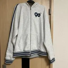 美品 9090 ナインティナインティ 刺繍ロゴ ダブルジップパーカー M グレー 美品 9090 ナインティナインティ 刺繍ロゴ ダブルジップパーカー M
