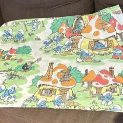 ヴィンテージシーツ　スマーフ　アメリカン雑貨　カーテン　布　ハンドメイド　生地